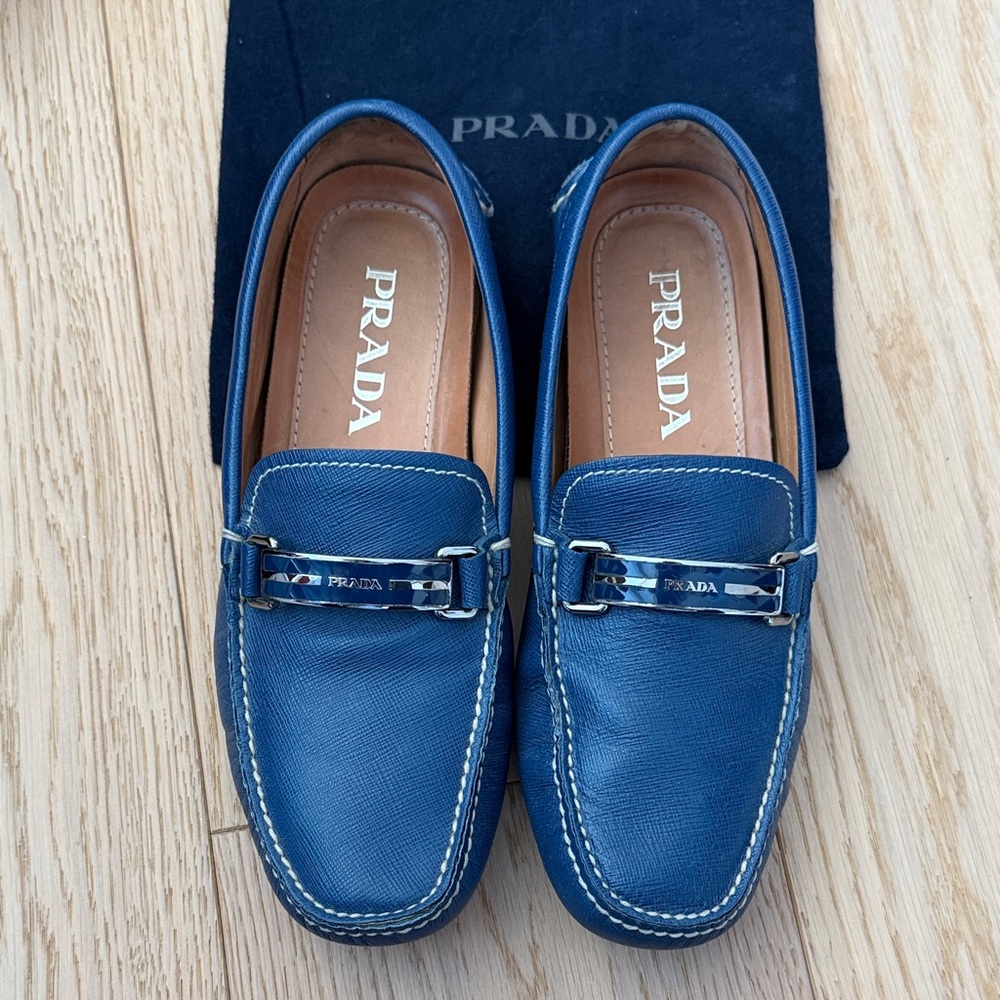 Prada Men's Elegant Blue Slip-On Loafers